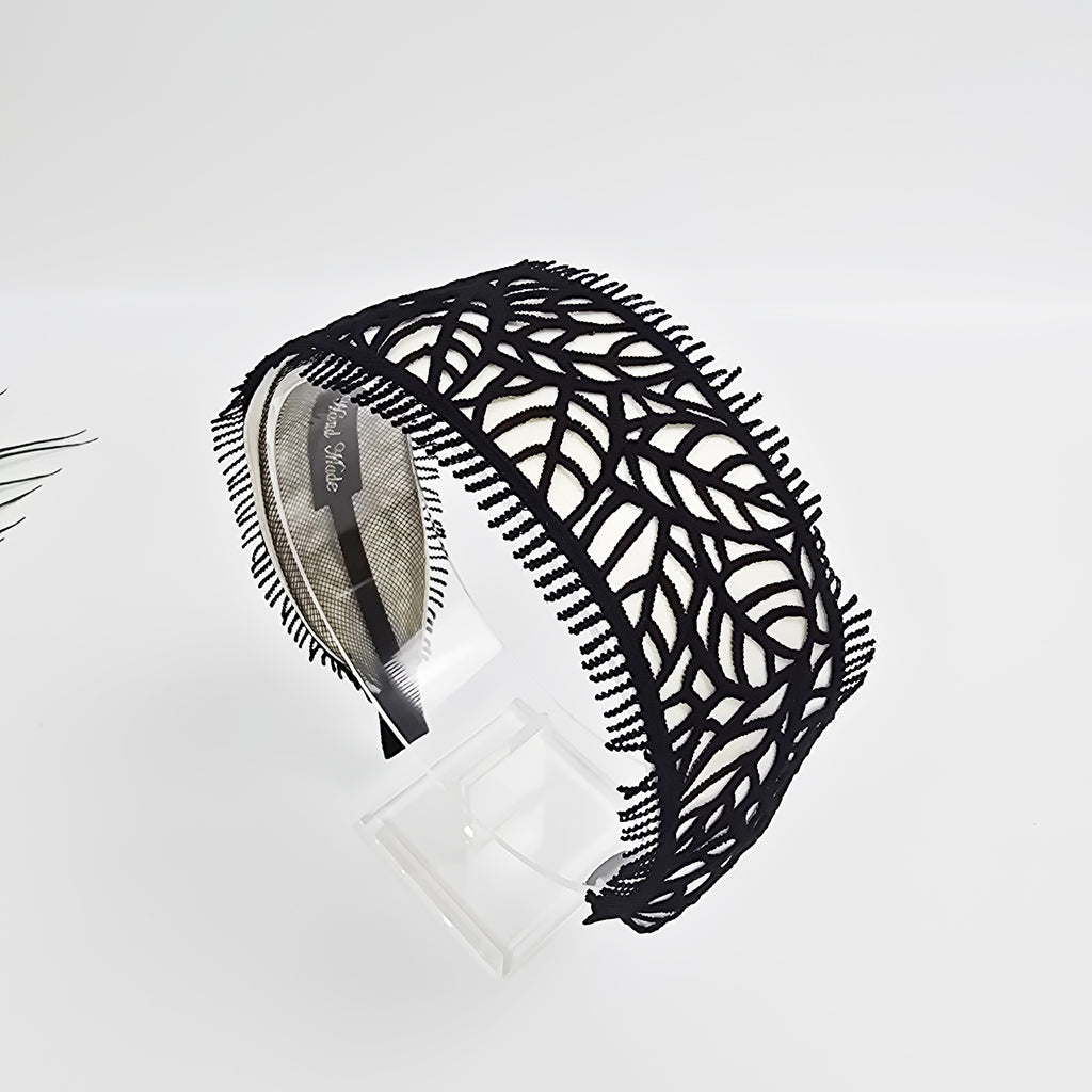 Leaf Lace Wide Headband 2.4 in wide – Embroidered Fringe, French-style