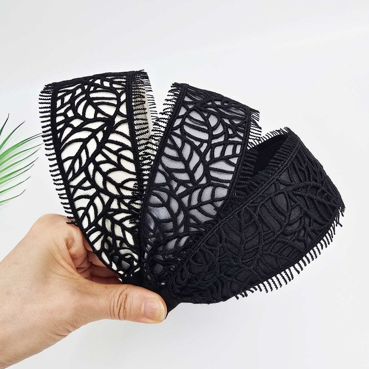 Leaf Lace Wide Headband 2.4 in wide – Embroidered Fringe, French-style