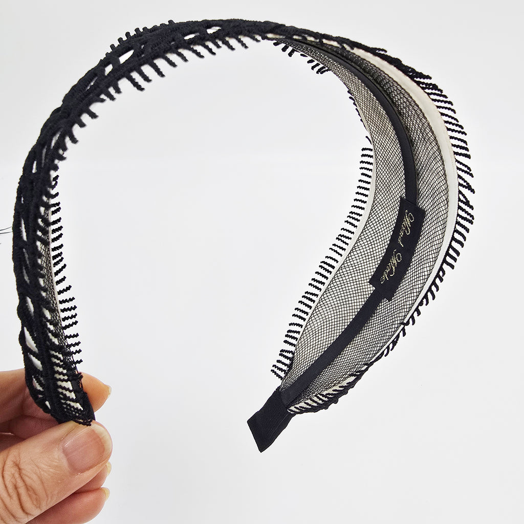 Leaf Lace Wide Headband 2.4 in wide – Embroidered Fringe, French-style