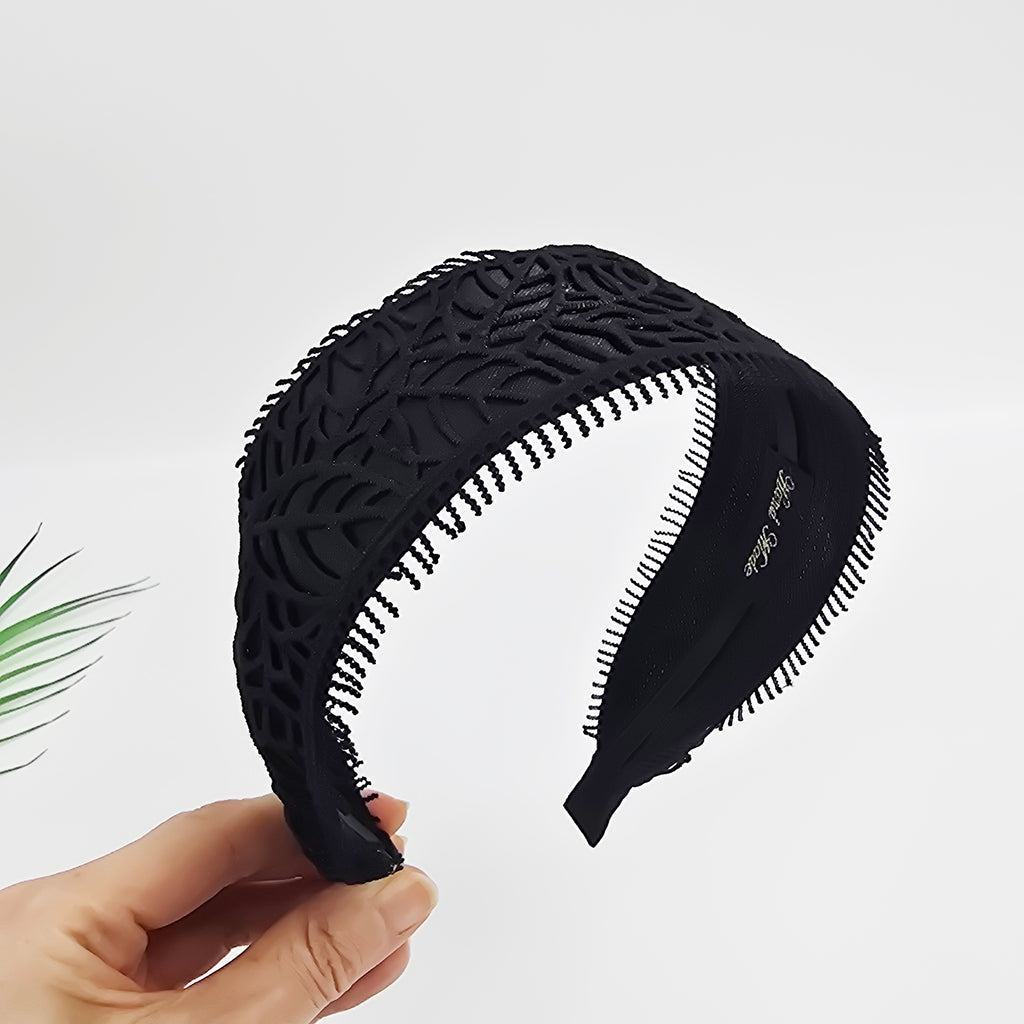Leaf Lace Wide Headband 2.4 in wide – Embroidered Fringe, French-style