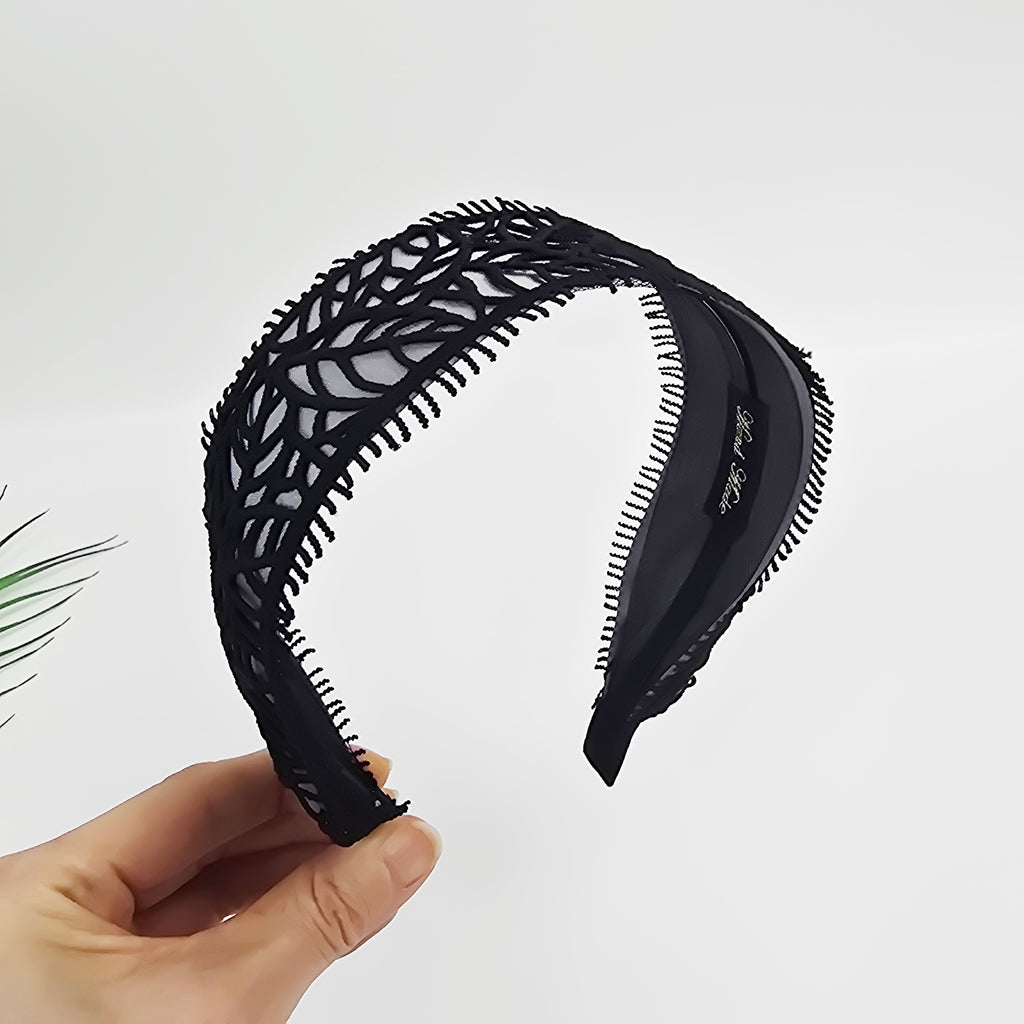 Leaf Lace Wide Headband 2.4 in wide – Embroidered Fringe, French-style
