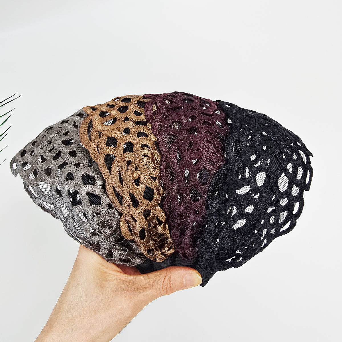 Shine Lace Wide Headband 3.3 in wide – Embroidered Scallop, French-style