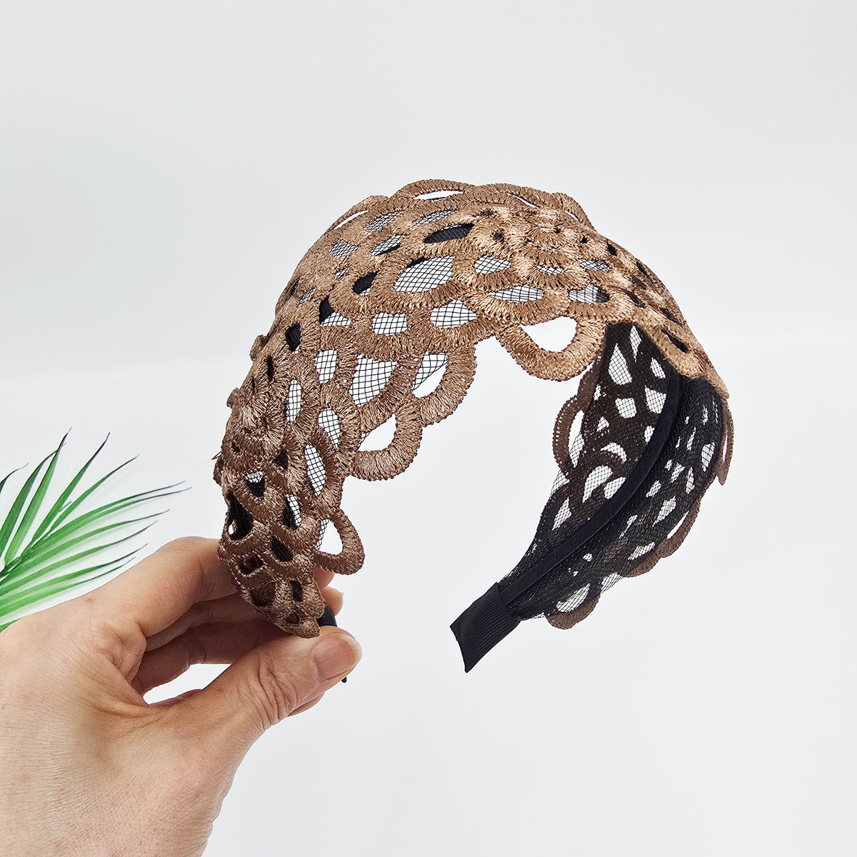 Shine Lace Wide Headband 3.3 in wide – Embroidered Scallop, French-style