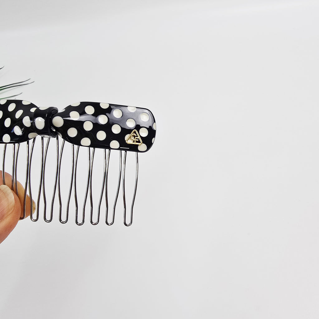 Retro Dot Bow Mini Hair Comb Pin 2.8 in – Polka Dot, French Pin