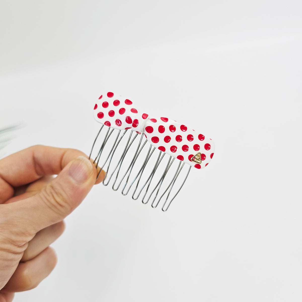 Retro Dot Bow Mini Hair Comb Pin 2.8 in – Polka Dot, French Pin