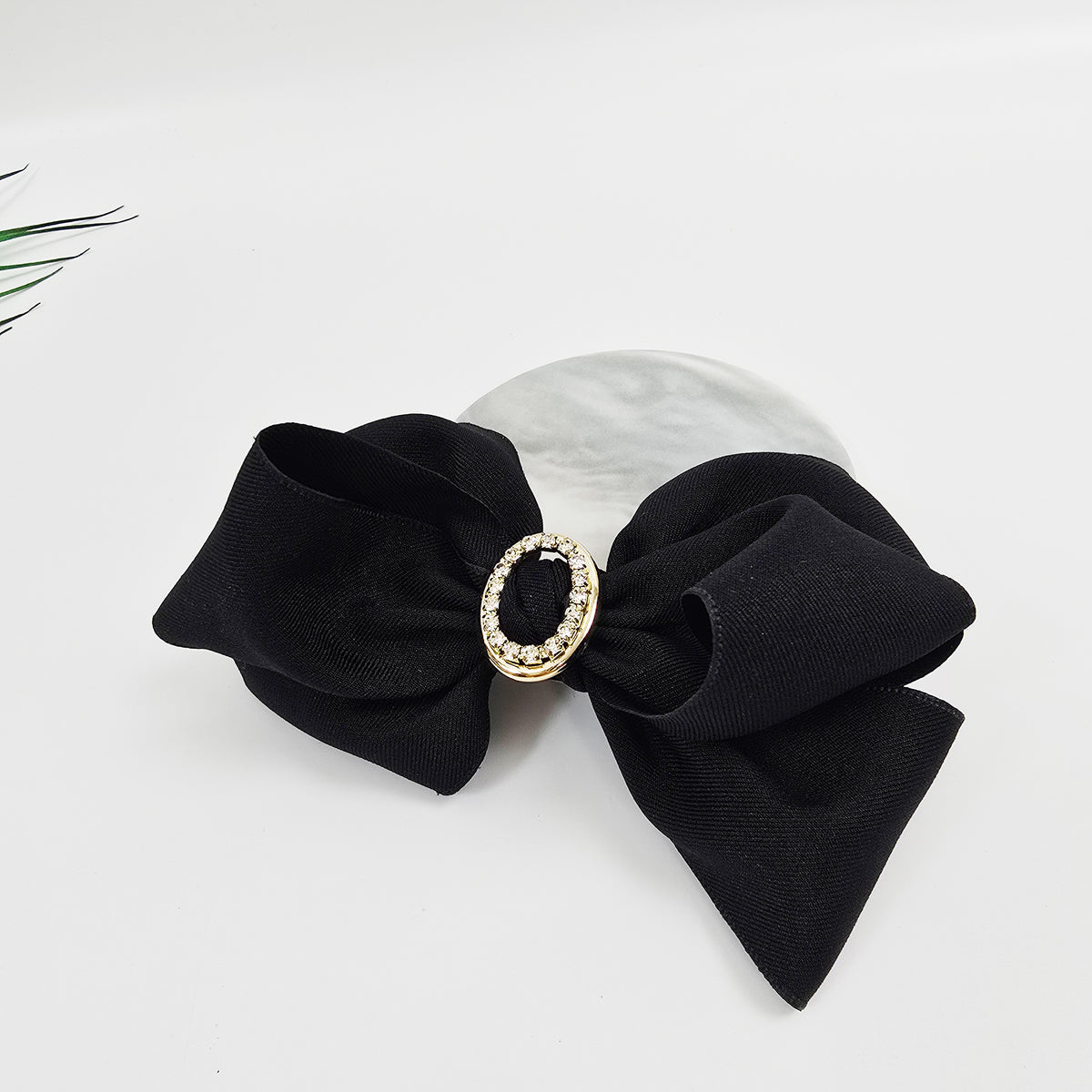 Arte Jewel Big Bow Hair Barrette 5.1 in – Fabric, Gold Cubic, French Pin