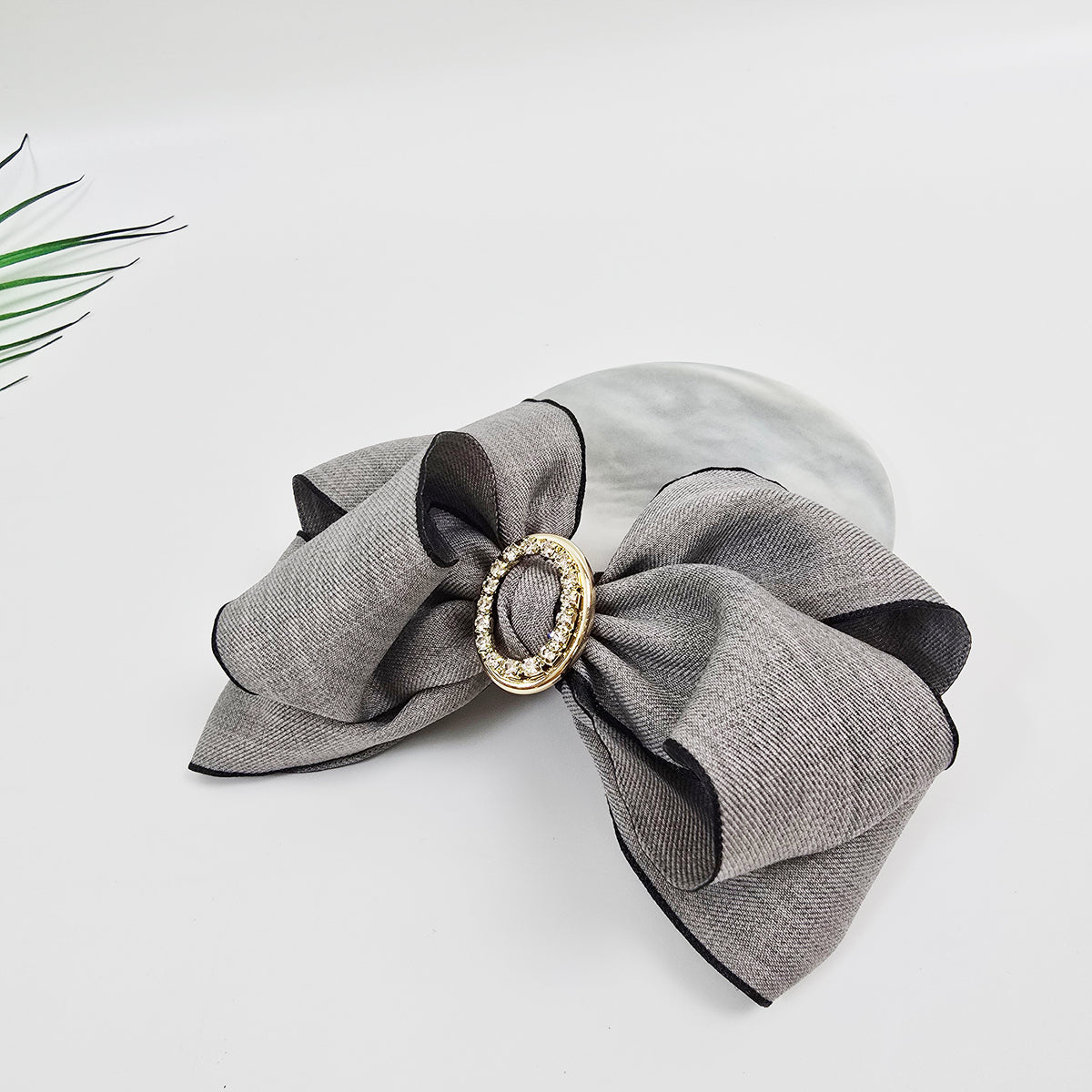 Arte Jewel Big Bow Hair Barrette 5.1 in – Fabric, Gold Cubic, French Pin