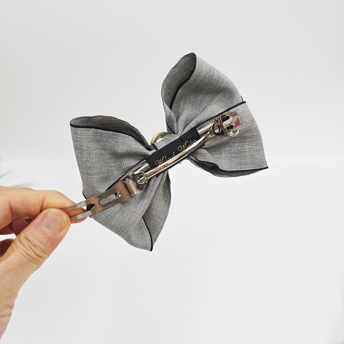 Arte Jewel Big Bow Hair Barrette 5.1 in – Fabric, Gold Cubic, French Pin