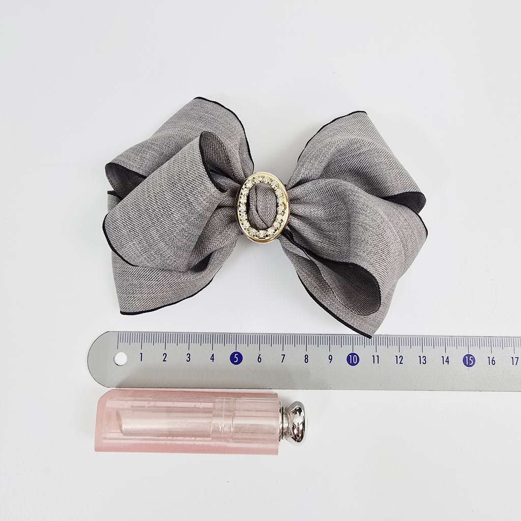 Arte Jewel Big Bow Hair Barrette 5.1 in – Fabric, Gold Cubic, French Pin