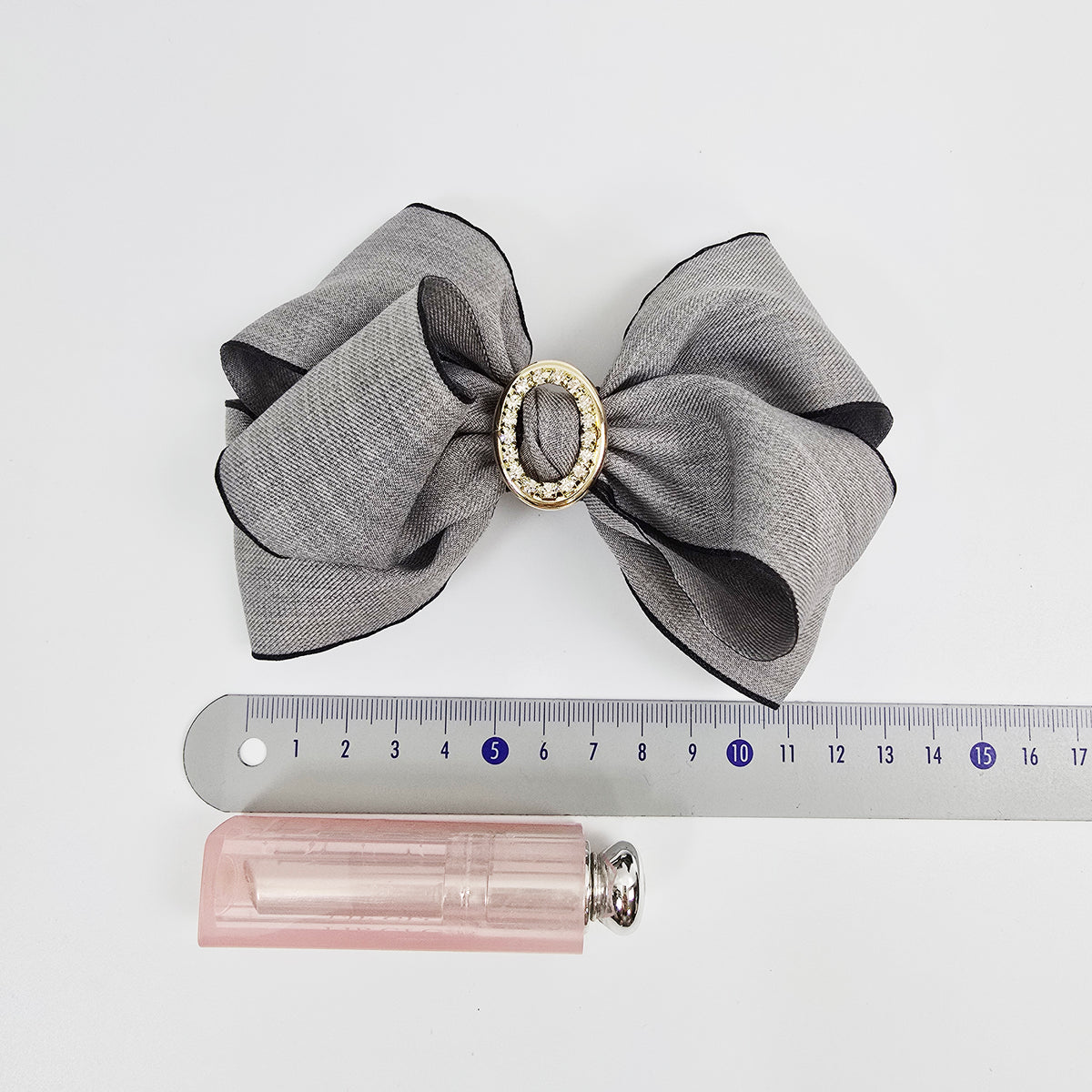 Arte Jewel Big Bow Hair Barrette 5.1 in – Fabric, Gold Cubic, French Pin