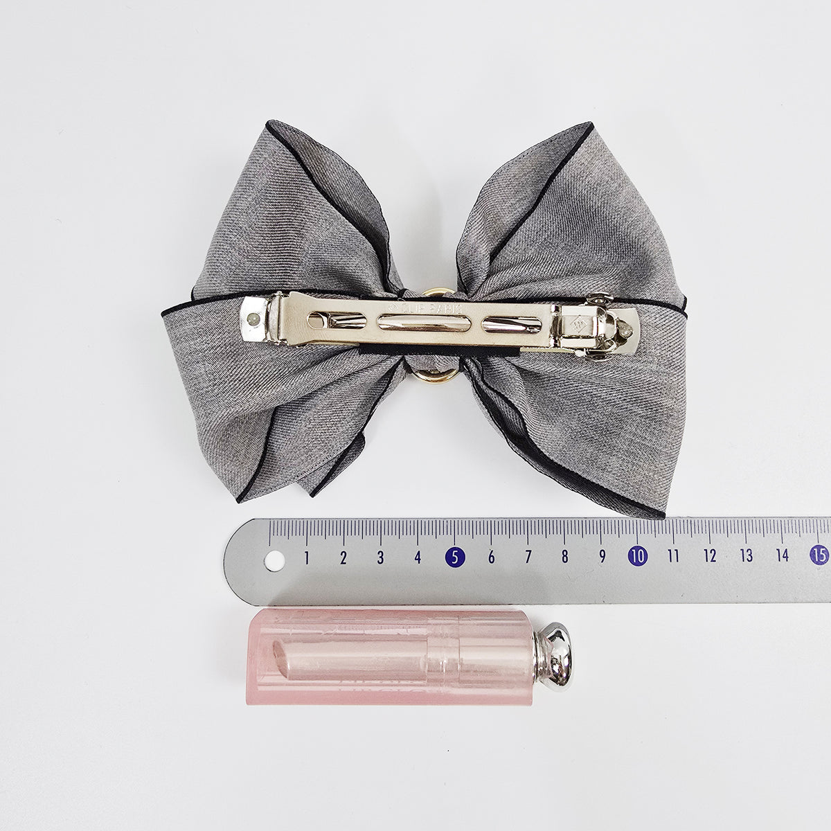 Arte Jewel Big Bow Hair Barrette 5.1 in – Fabric, Gold Cubic, French Pin
