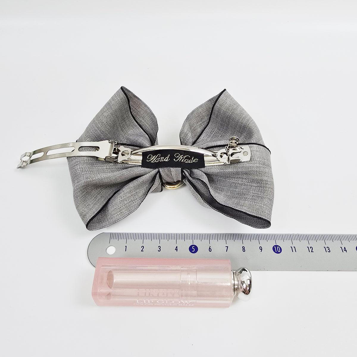 Arte Jewel Big Bow Hair Barrette 5.1 in – Fabric, Gold Cubic, French Pin