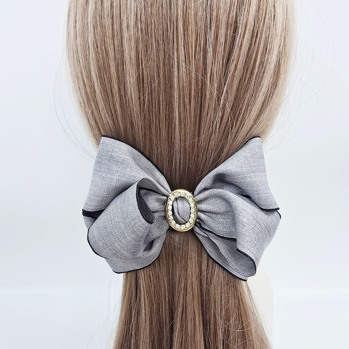 Arte Jewel Big Bow Hair Barrette 5.1 in – Fabric, Gold Cubic, French Pin
