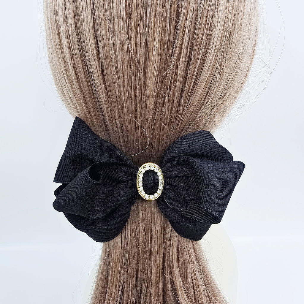 Arte Jewel Big Bow Hair Barrette 5.1 in – Fabric, Gold Cubic, French Pin