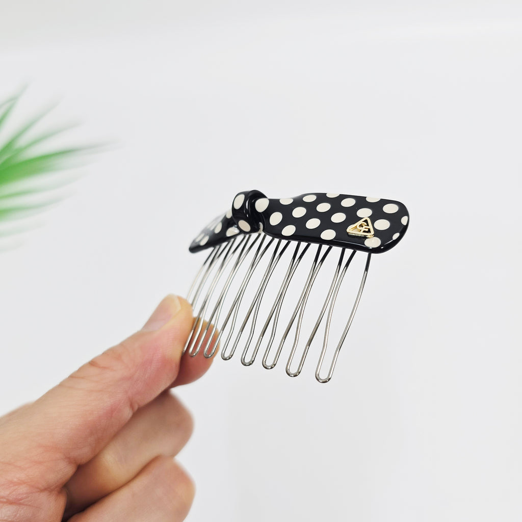 Retro Dot Bow Mini Hair Comb Pin 2.8 in – Polka Dot, French Pin
