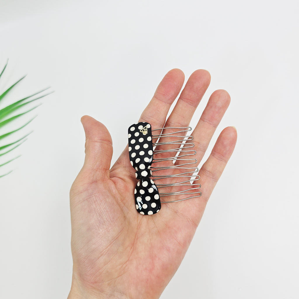 Retro Dot Bow Mini Hair Comb Pin 2.8 in – Polka Dot, French Pin