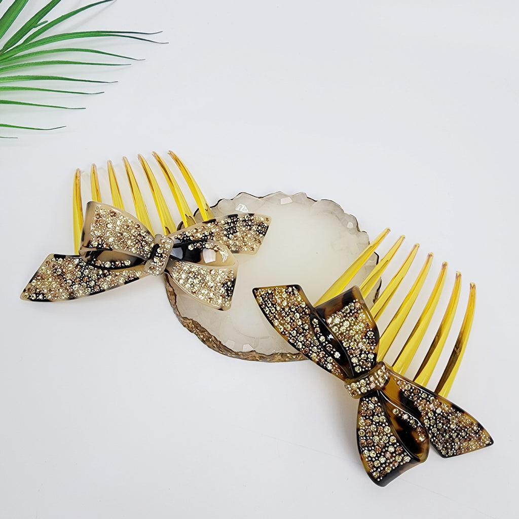 Wind Bow Cubic Long Hair Comb Pin 4.6 in – Tortoise Shell, French Pin