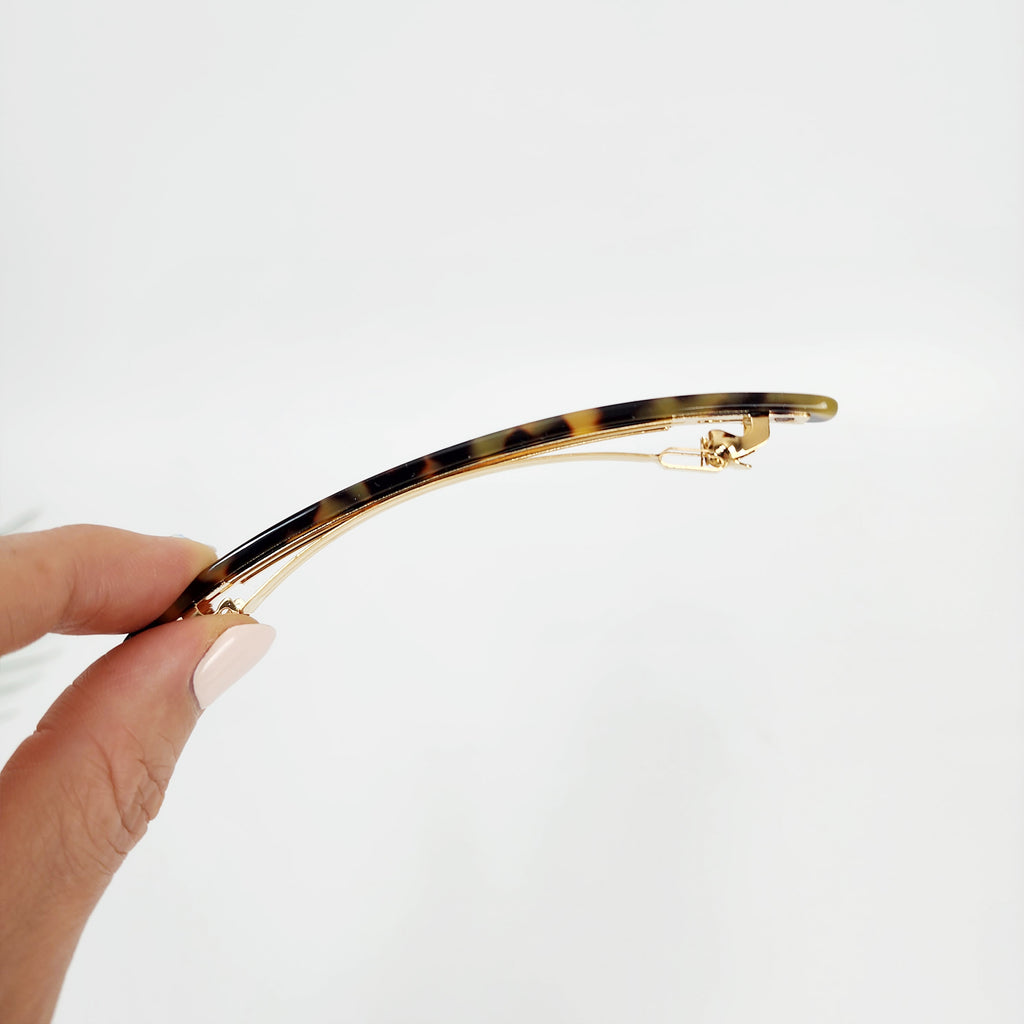 Straight Long Hair Barrette 4.3 in – Tortoise Shell & Solid, French Pin