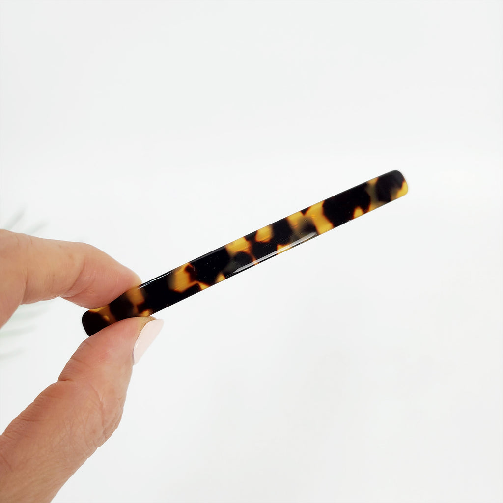 Straight Long Hair Barrette 4.3 in – Tortoise Shell & Solid, French Pin