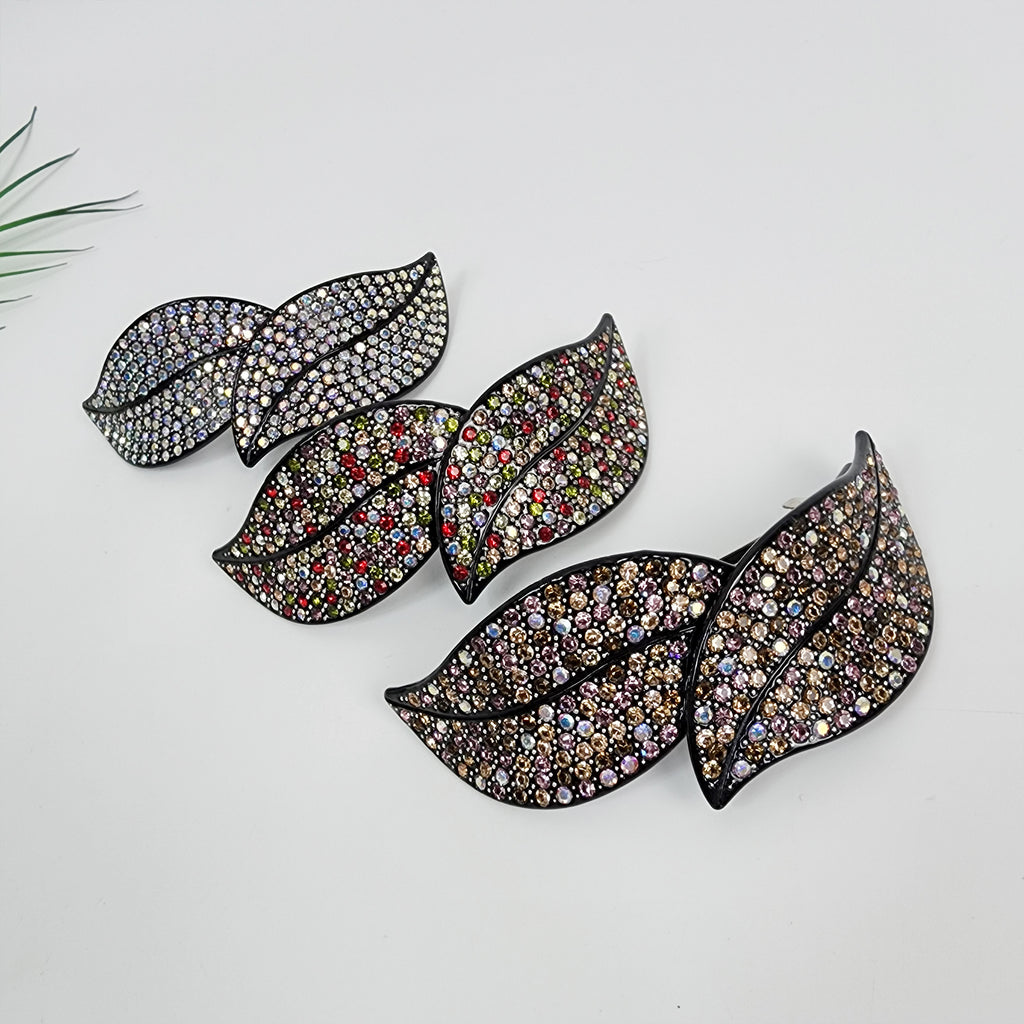 Flora Leaf Hair Barrette 4.2 in – Cubic, Curved Pin Bar, French Pin