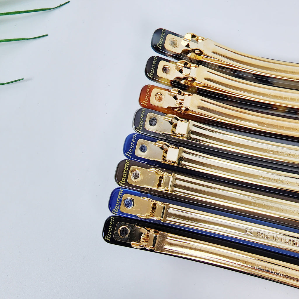 Straight Long Hair Barrette 4.3 in – Tortoise Shell & Solid, French Pin