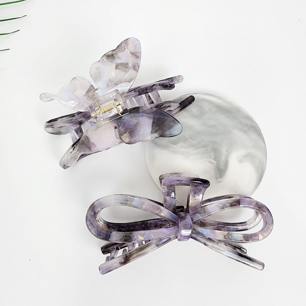 Butterfly & Bow Large Hair Claw Clip 4.6 in – Aurora Violet, French-style