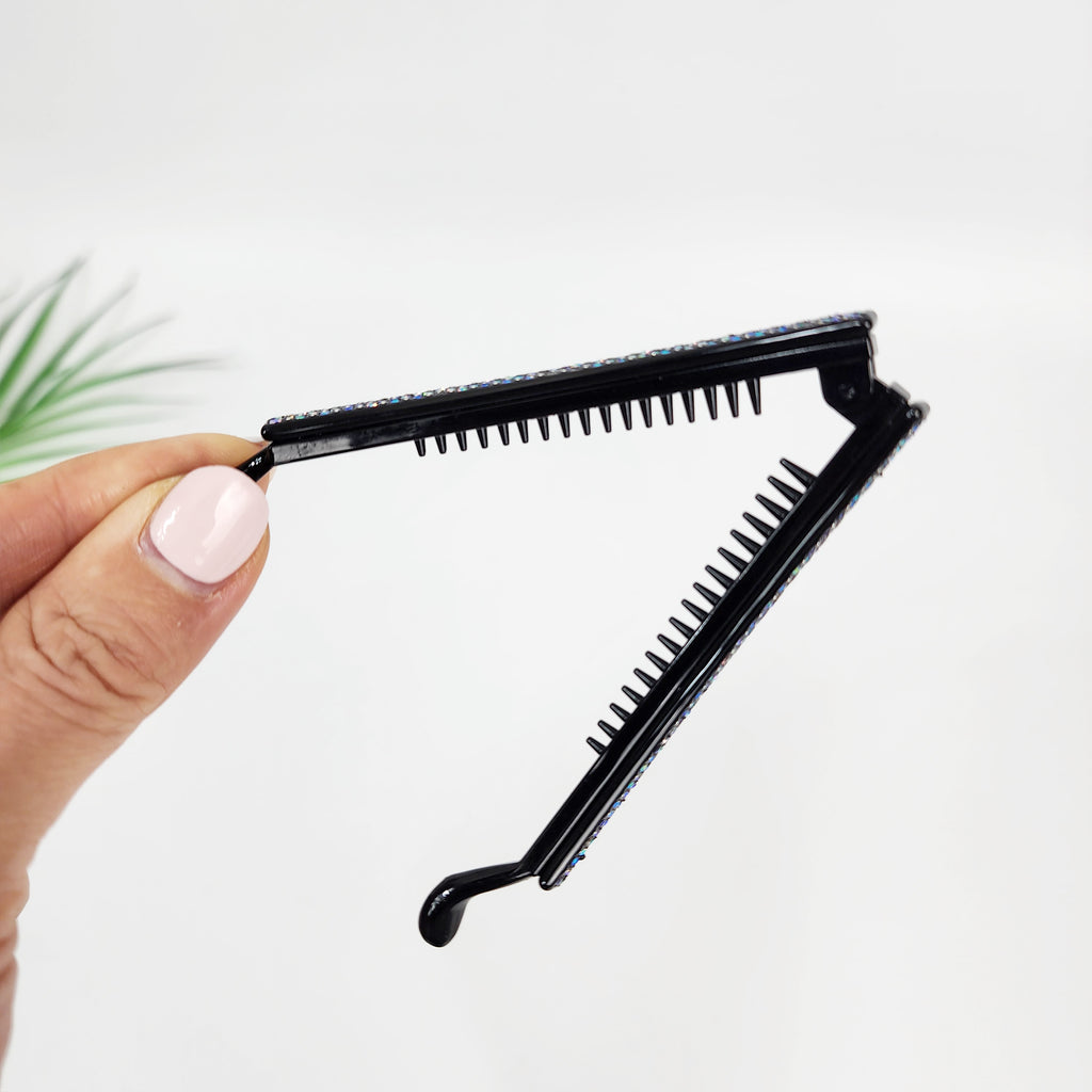 Slim Small Banana Clip 3.9 in – Black Cubic, for Fine Hair, French-style