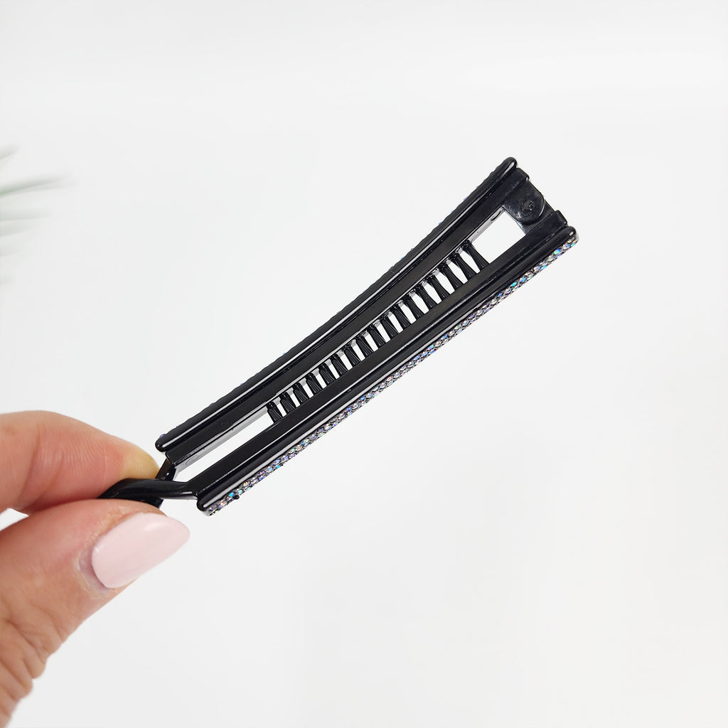 Slim Small Banana Clip 3.9 in – Black Cubic, for Fine Hair, French-style