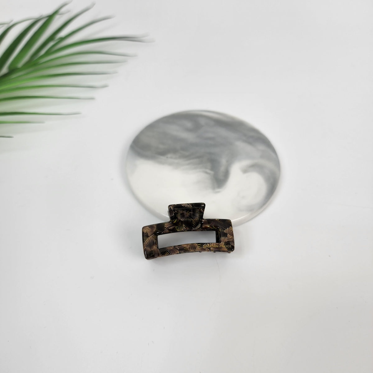 Mini square hair claw clip in 44 Mix Deep Brown, tortoise shell pattern