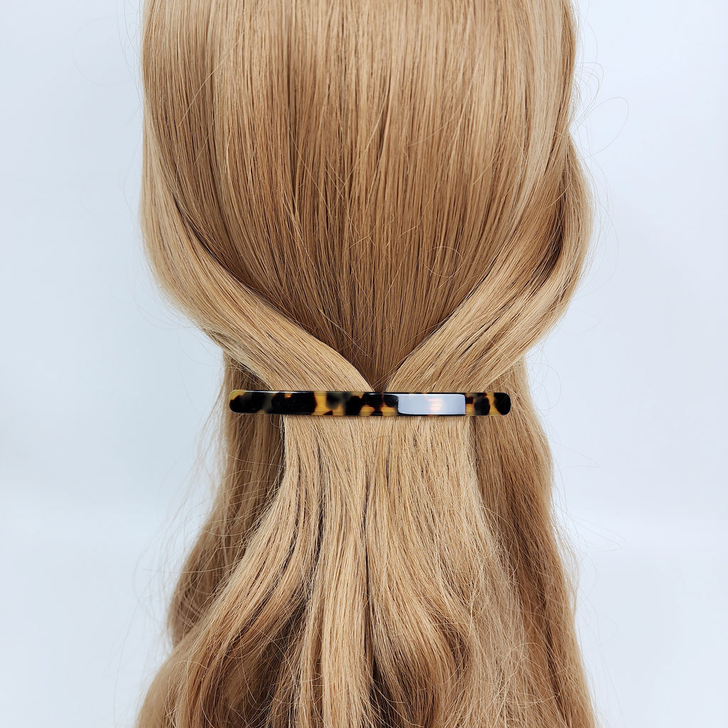 Straight Long Hair Barrette 4.3 in – Tortoise Shell & Solid, French Pin