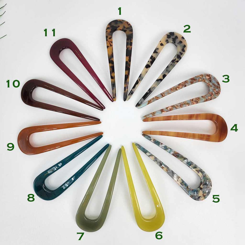 Big U-Shape Hair Stick – all 11 colors laid out