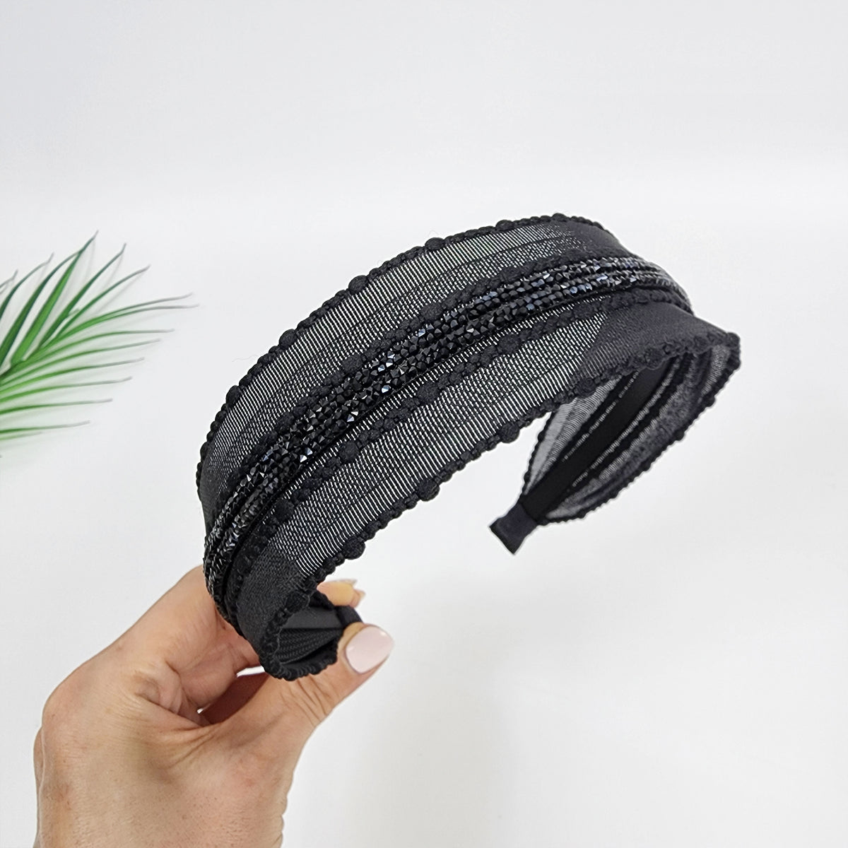 Crystal Line Mesh Wide Headband 1.8 in wide – 4 Black
