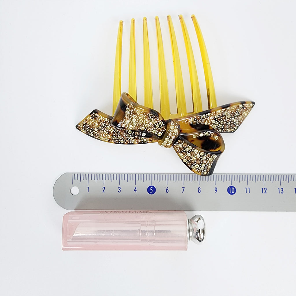 Wind Bow Cubic Long Hair Comb Pin 4.6 in – Tortoise Shell, French Pin
