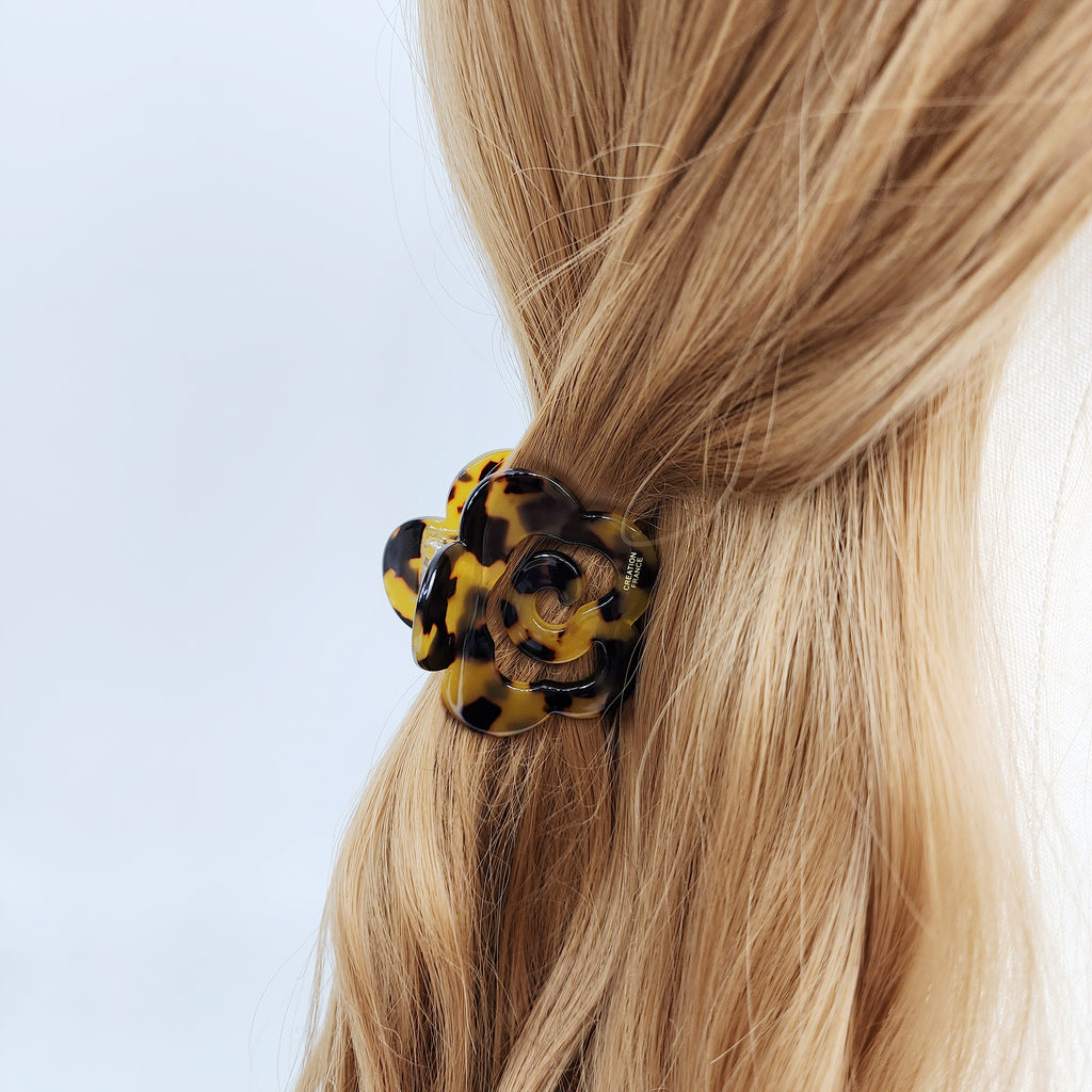 Rose Flower Mini Hair Claw Clip 2.2 in – Tortoise Shell, French-style