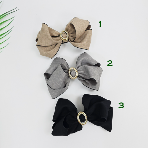 Arte Jewel Big Bow Hair Barrette 5.1 in – Fabric, Gold Cubic, French Pin
