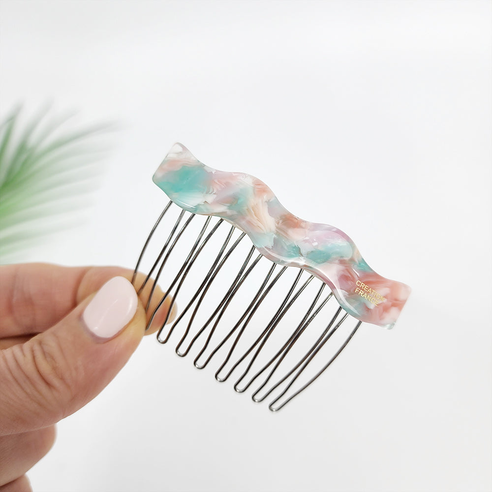Wave Hair Comb Pin 2.6 in – 6 Coral Mint