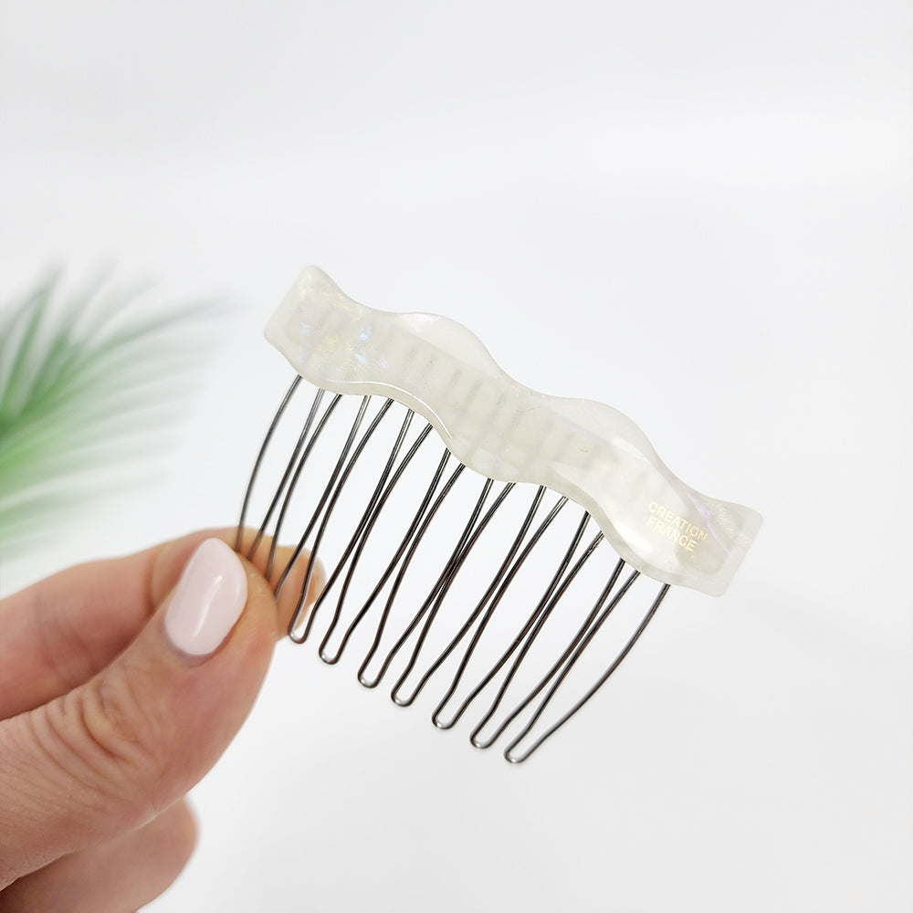 Wave Hair Comb Pin 2.6 in – 5 Aurora White