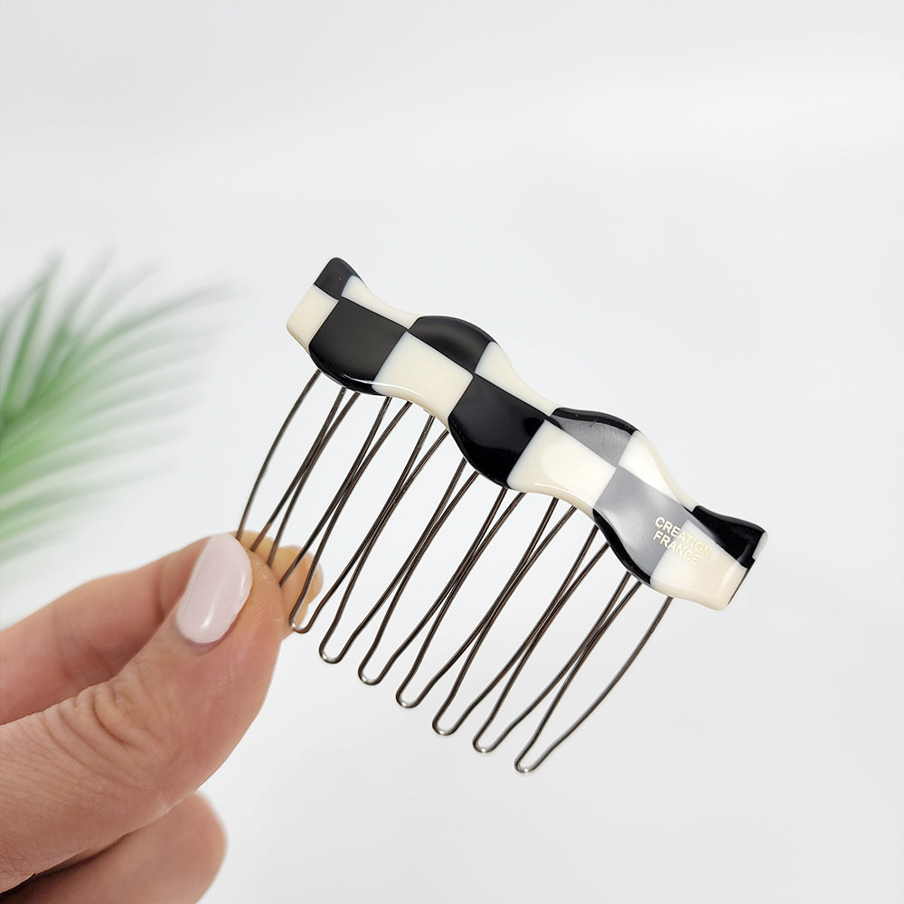 Wave Hair Comb Pin 2.6 in – 8 Checker Board