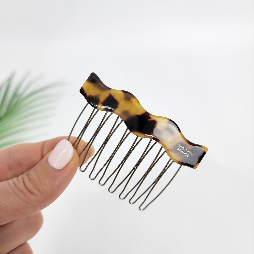 Wave Hair Comb Pin 2.6 in – 2 Leopard Brown