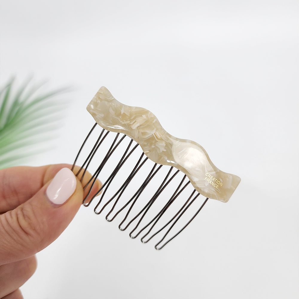 Wave Hair Comb Pin 2.6 in – 3 Marble Ivory
