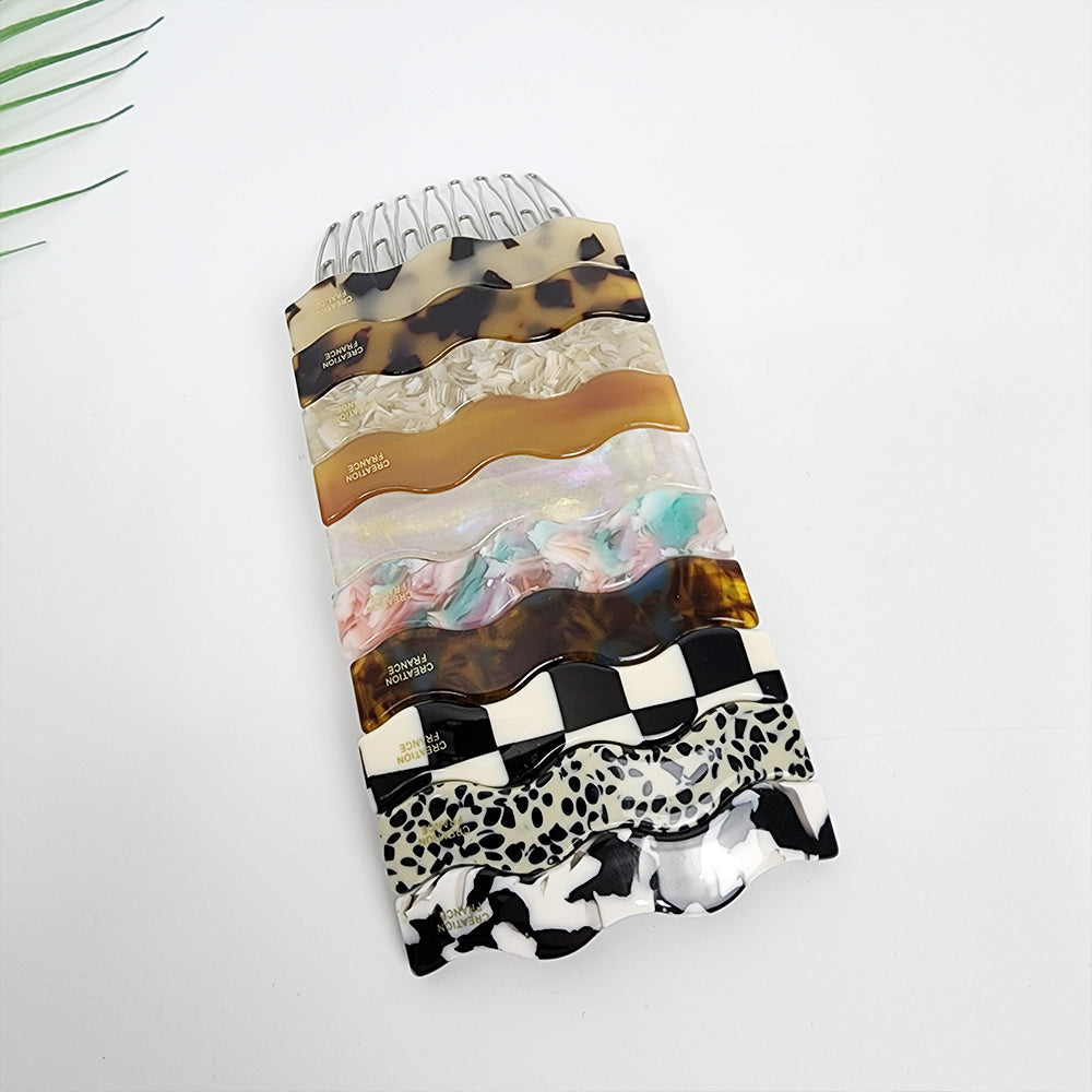 Wave Hair Comb Pin 2.6 in – Tortoise Shell Marble, Non-Slip, French Pin