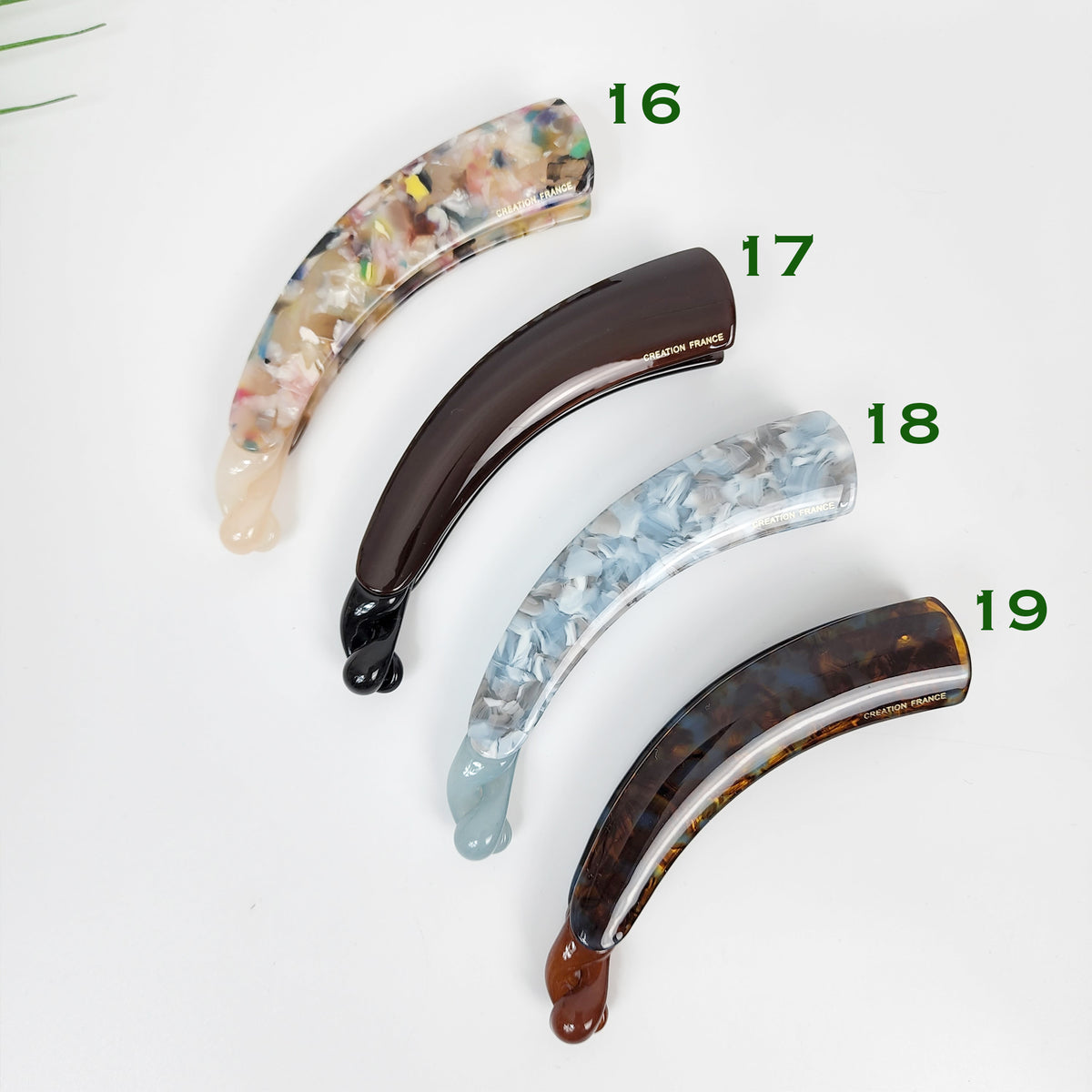 Marble jumbo banana clip, colors 16-19 numbered