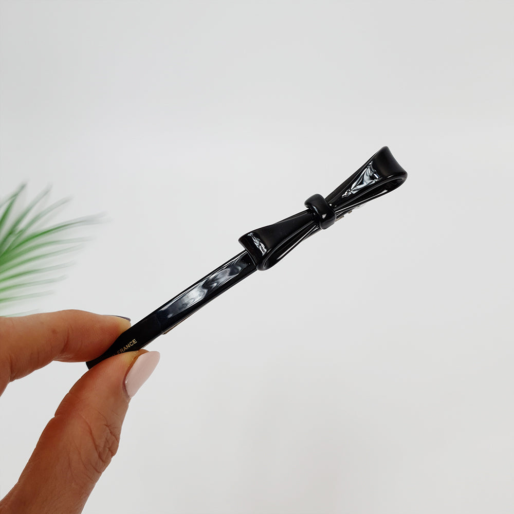Side Ribbon Long Hair Barrette 4.3 in – 22 Pure Black
