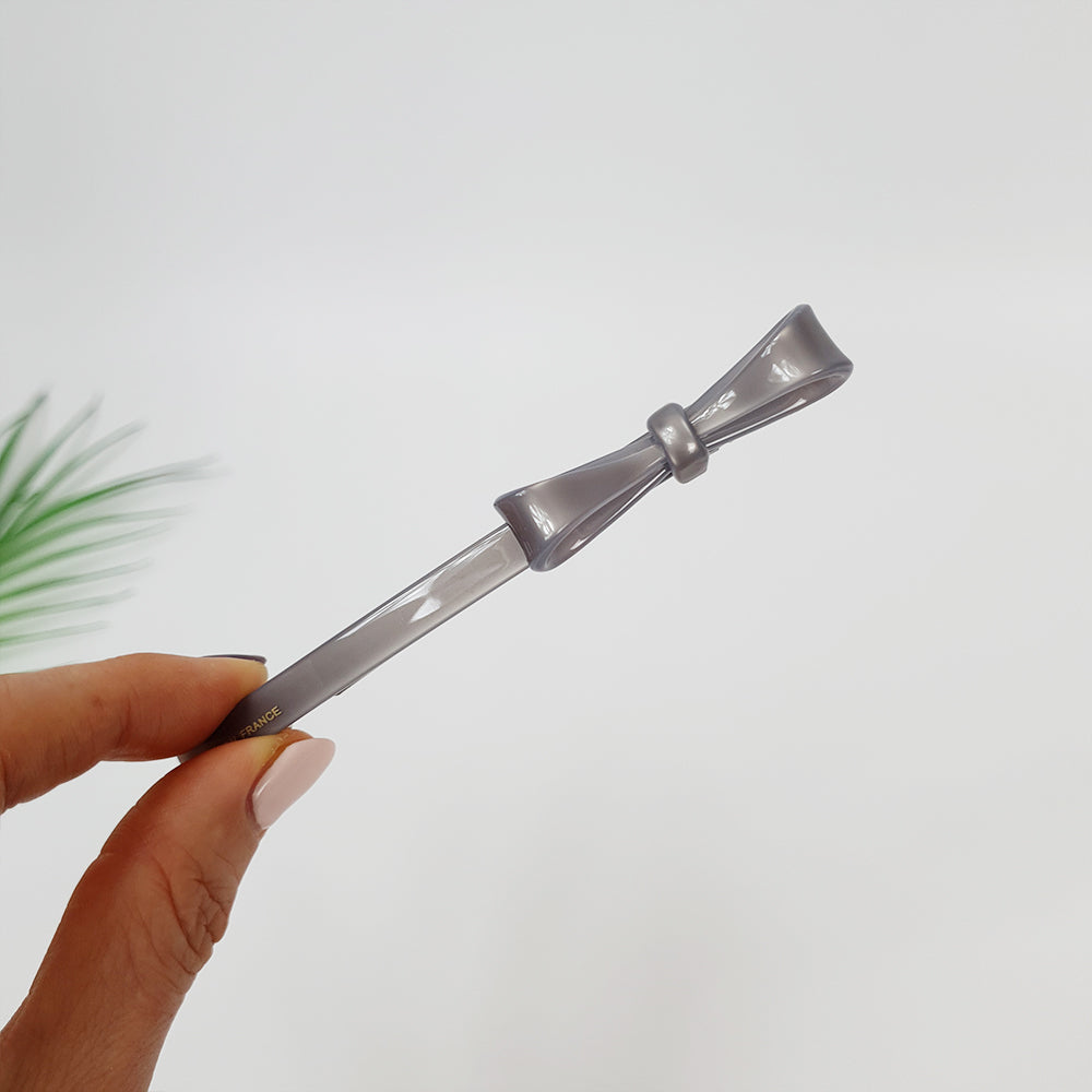 Side Ribbon Long Hair Barrette 4.3 in – 21 Pure Grey