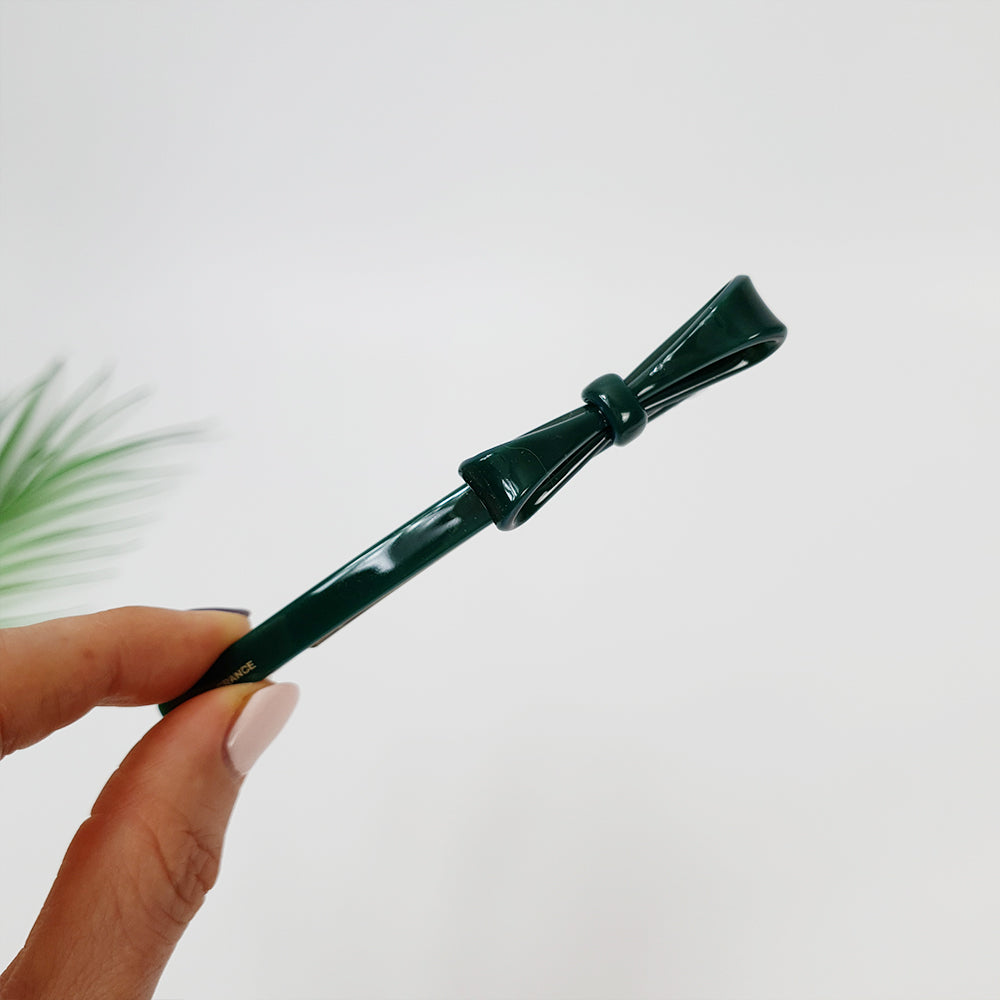 Side Ribbon Long Hair Barrette 4.3 in – 18 Pure Blue Green