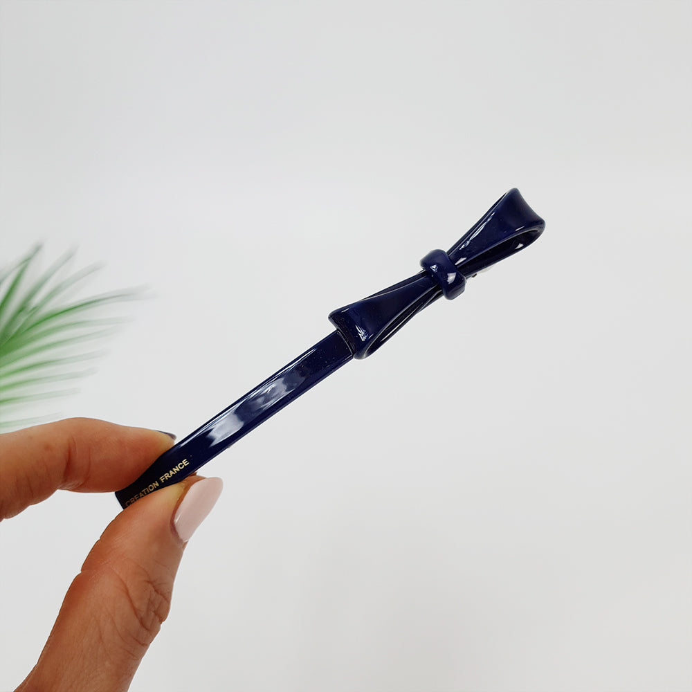 Side Ribbon Long Hair Barrette 4.3 in – 20 Pure Navy