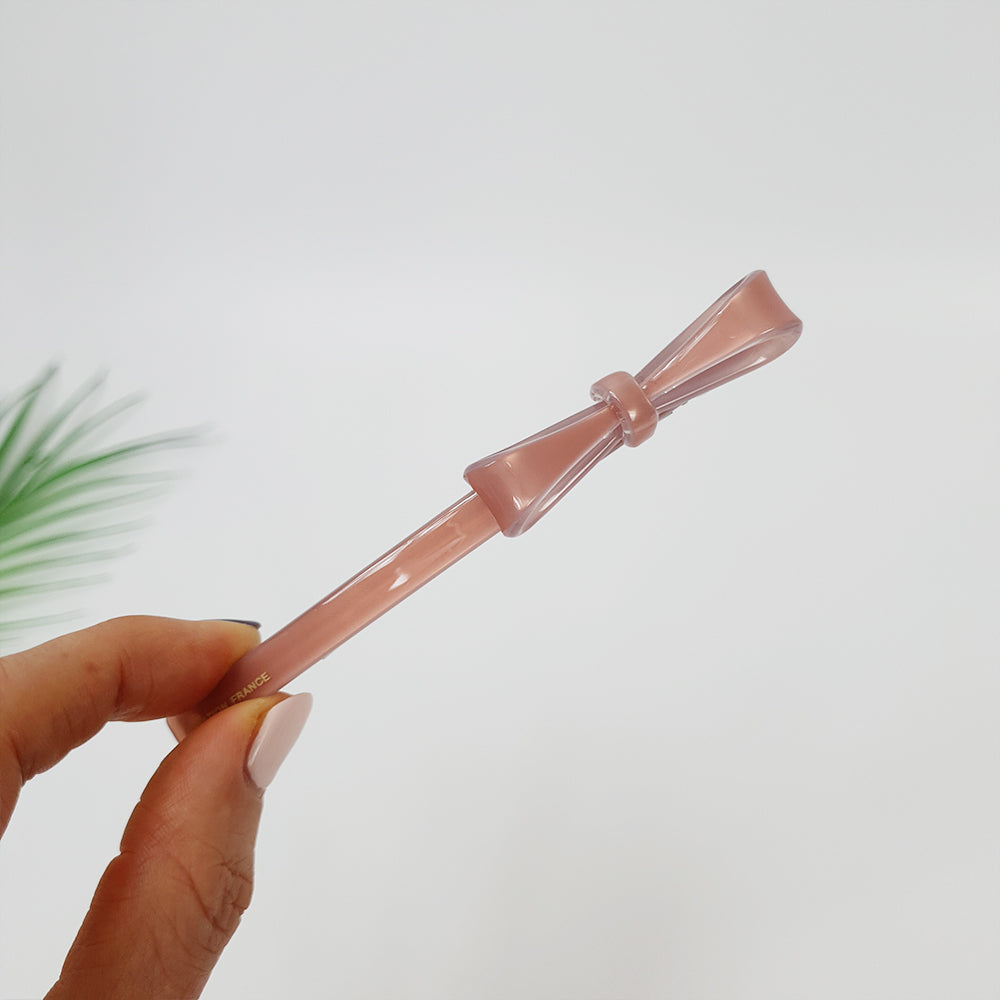 Side Ribbon Long Hair Barrette 4.3 in – 12 Pure Indie Pink