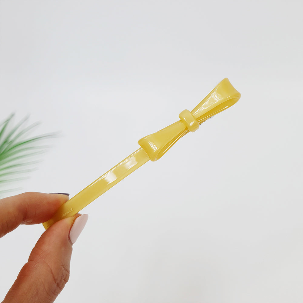 Side Ribbon Long Hair Barrette 4.3 in – 10 Pure Mustard