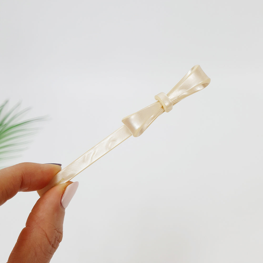 Side Ribbon Long Hair Barrette 4.3 in – 9 Cream Beige