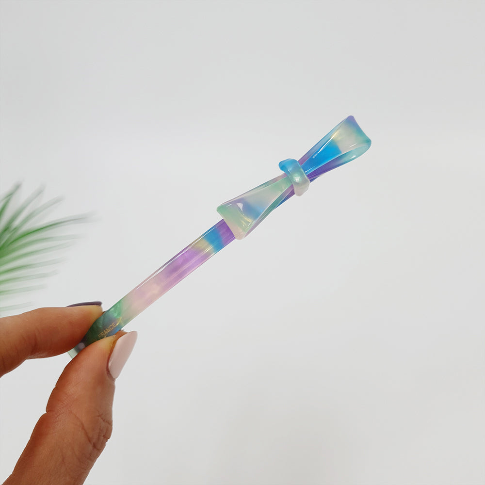 Side Ribbon Long Hair Barrette 4.3 in – 8 Green Purple